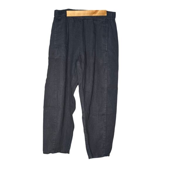 Eileen Fisher 100% Organic Linen Black Cropped Pullon Elastic Waist Pants Petite - Picture 1 of 9
